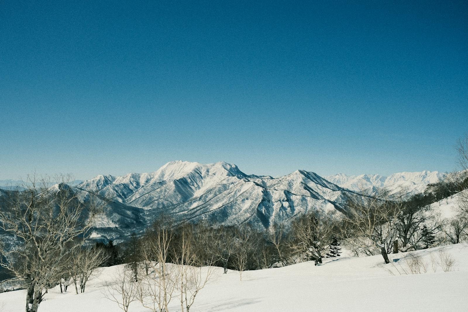 Snow-covered Northern Japanese Alps mountains near Hakuba in winter
