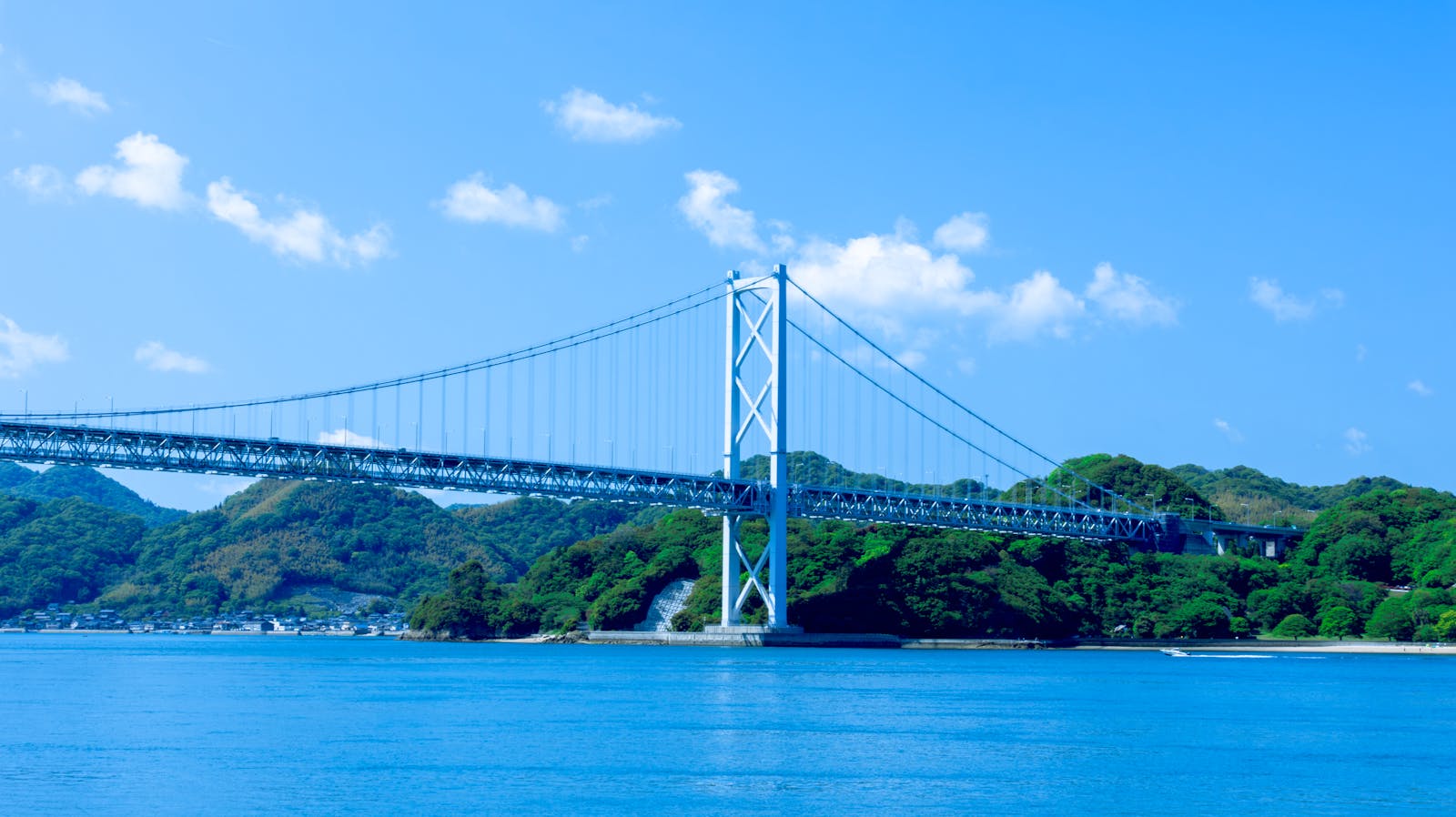 Seto Inland Sea suspension bridge from Kagawa Japan