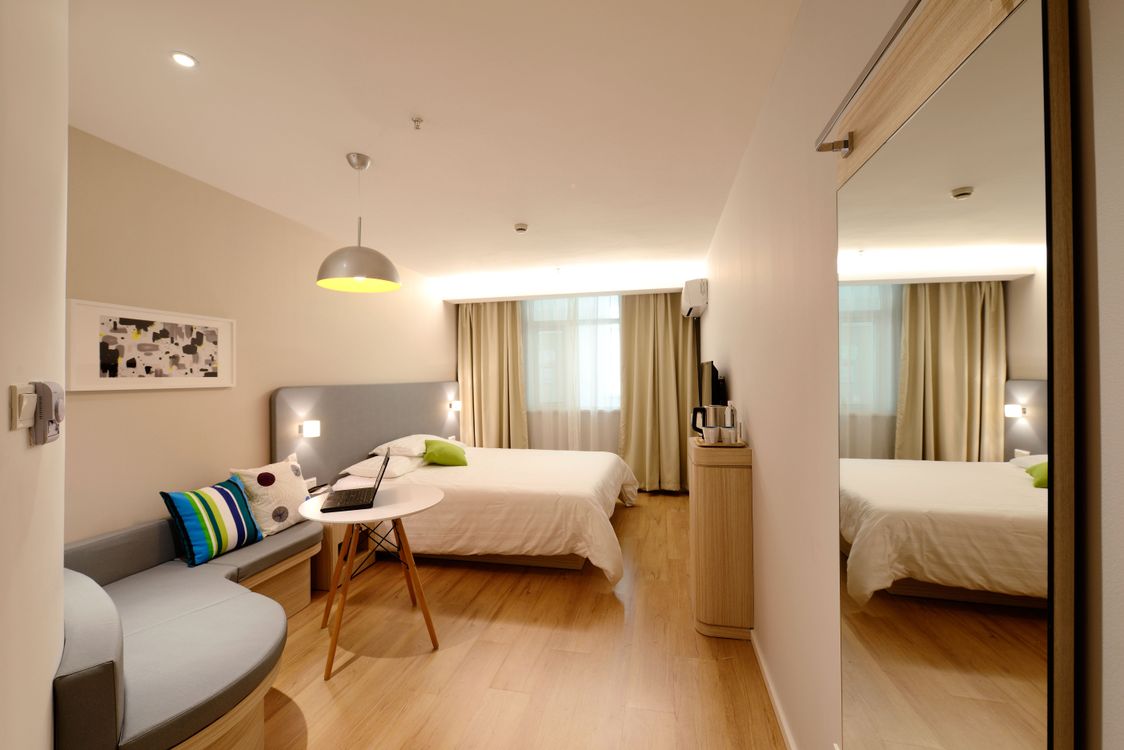 Modern capsule hotel interior in Japan
