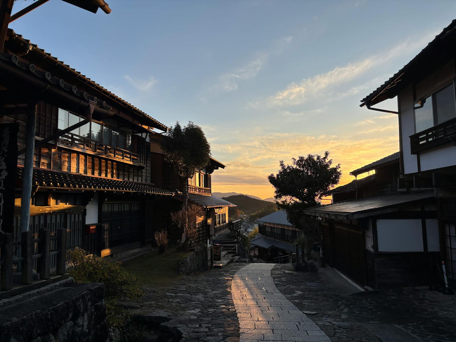 A preserved wooden post town street in the Kiso Valley along the Nakasendo, Nagano, Japan