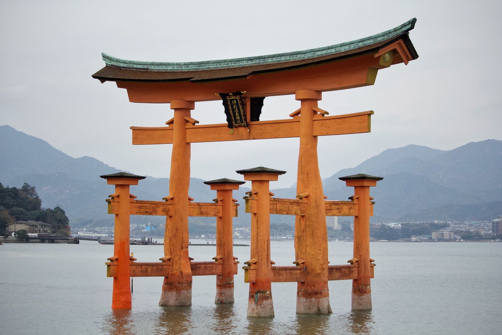 The floating vermilion torii gate of Itsukushima Shrine on Miyajima