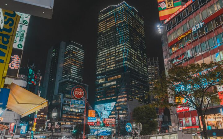 The Shinjuku skyline at night in Tokyo