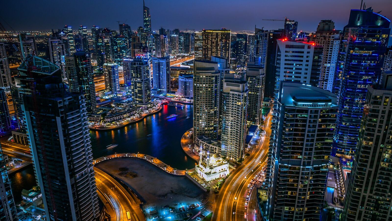 Dubai Marina skyline at night