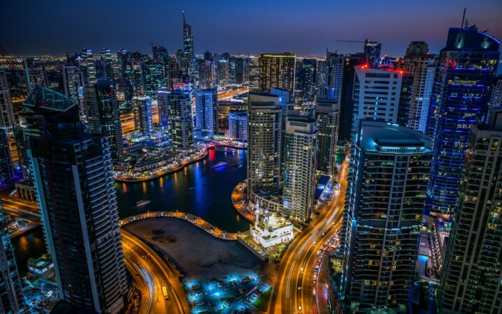 Dubai Marina skyline at night