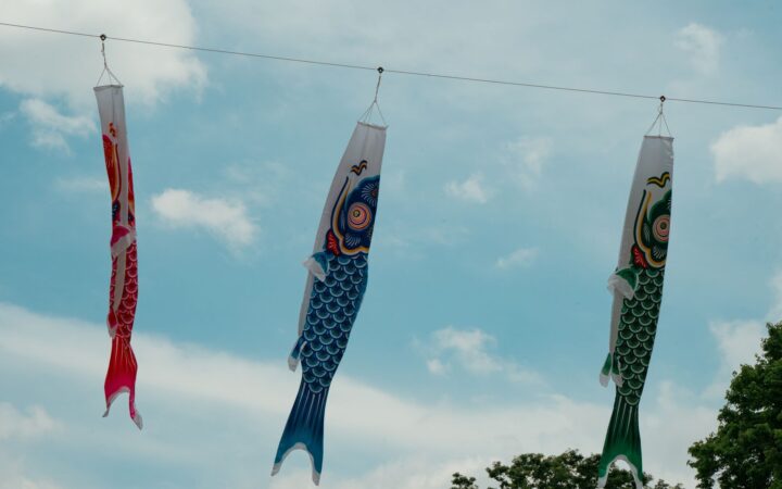 Koinobori carp streamers flying for Children's Day during Golden Week in Japan